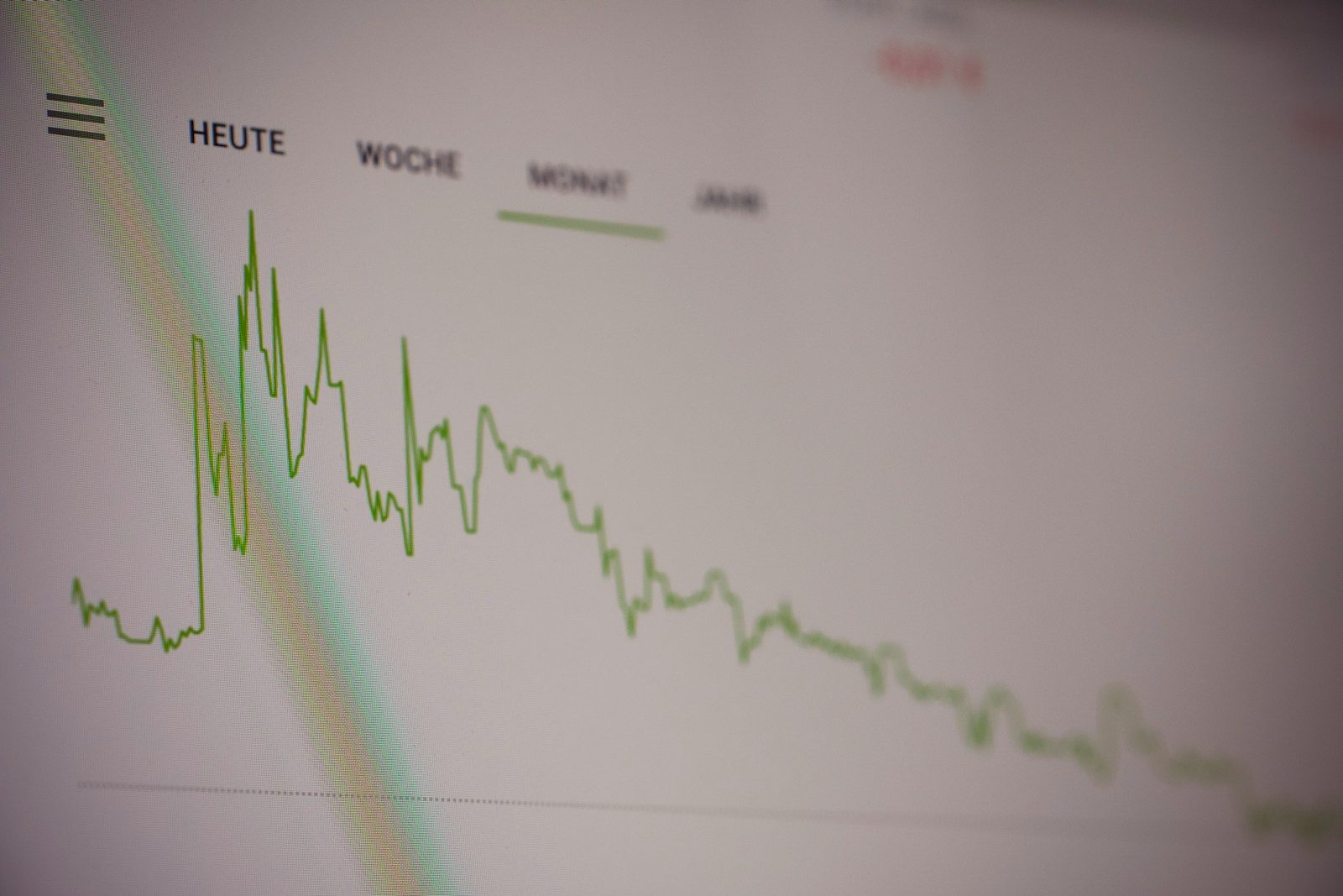 A green line graph showing stock market trends on a digital screen