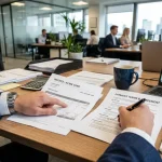 Consultant reviewing terms paperwork