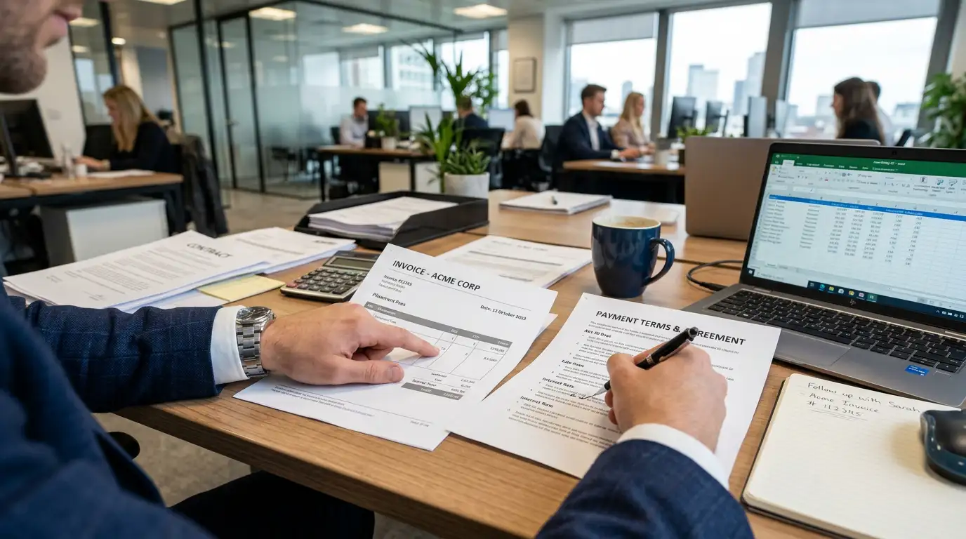 Consultant reviewing terms paperwork